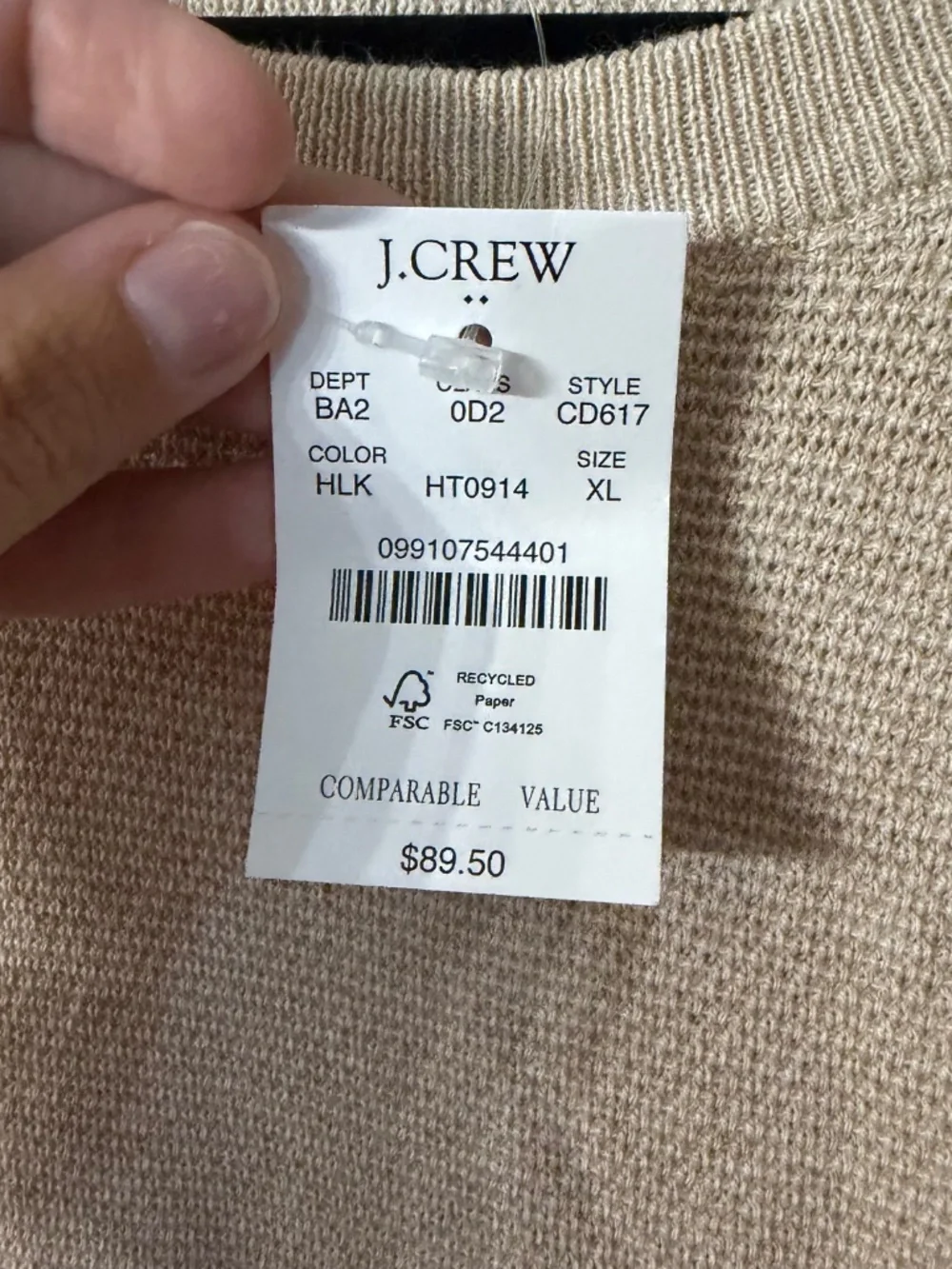J. Crew Men’s Tan Long Sleeve 100% Cotton Knit Crewneck Sweater Sz XL NWT